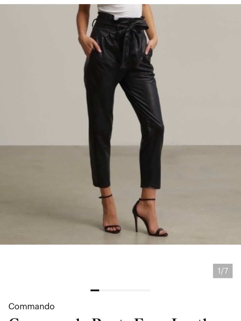 Commando Black Faux-Leather Paperbag Waist Cropped Pants